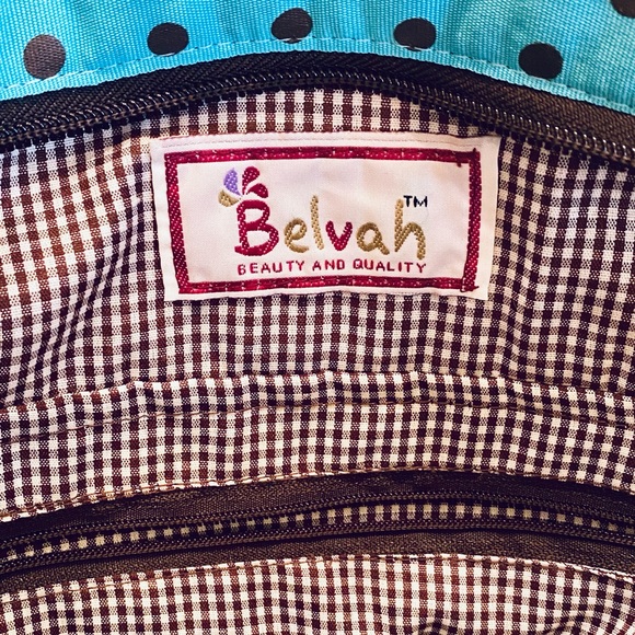 🌟HP🌟NWOT Brown & Blue Polka Dot Quilted Tote Bag by Belvah - Picture 7 of 13